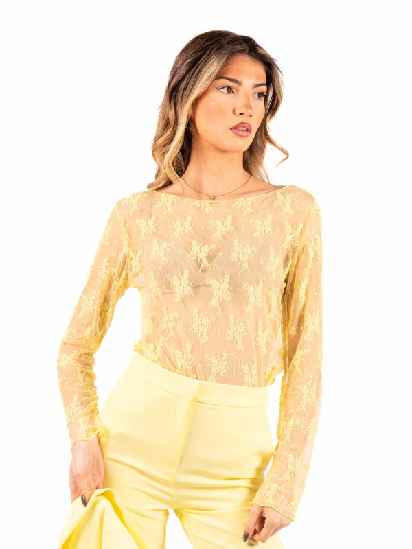 Blusa in Tulle Ricamato Giallo da donna Maryley