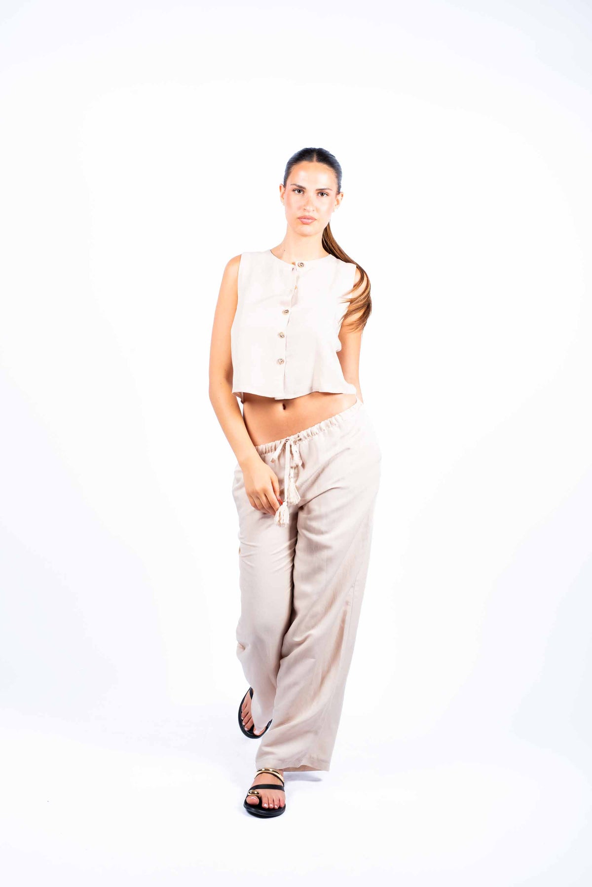 Completo Misto Lino Beige donna Tensione in - 4