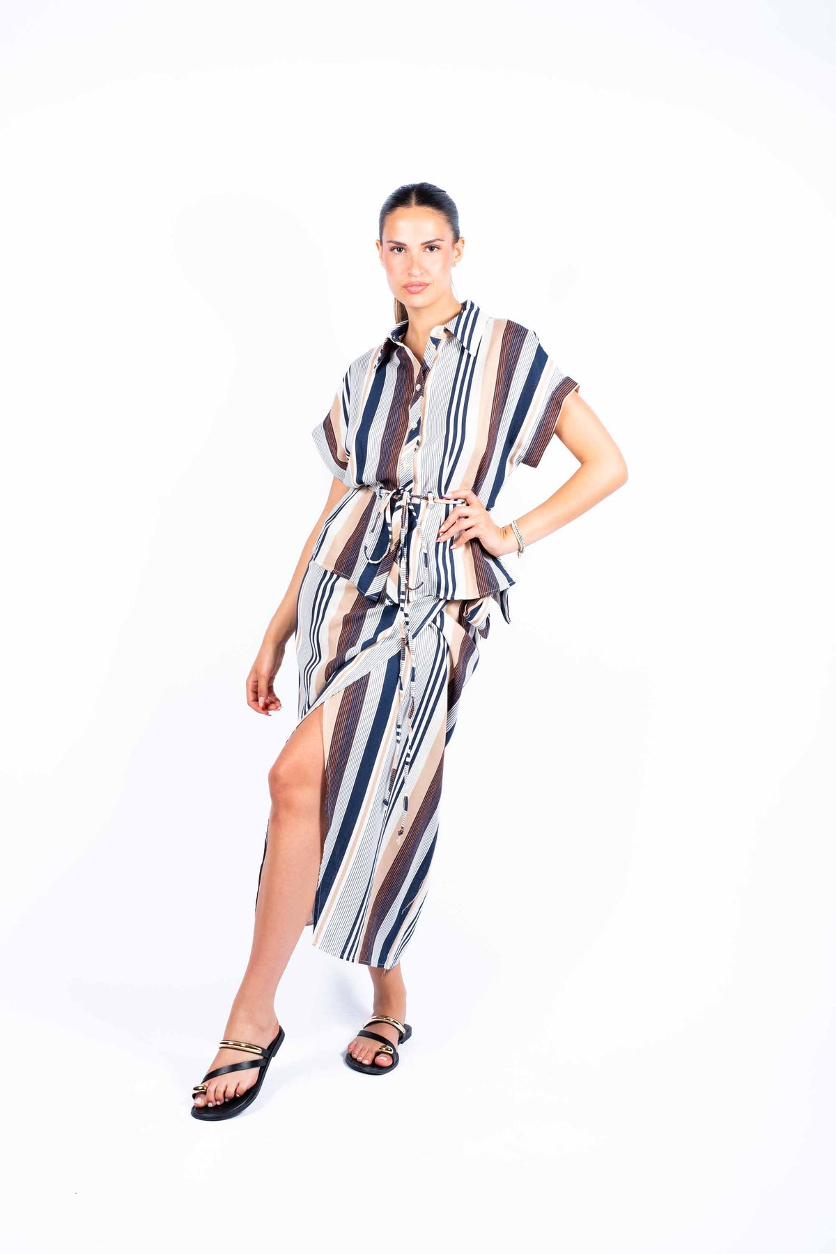 Camicia Misto Lino a Righe donna Tensione in - 4