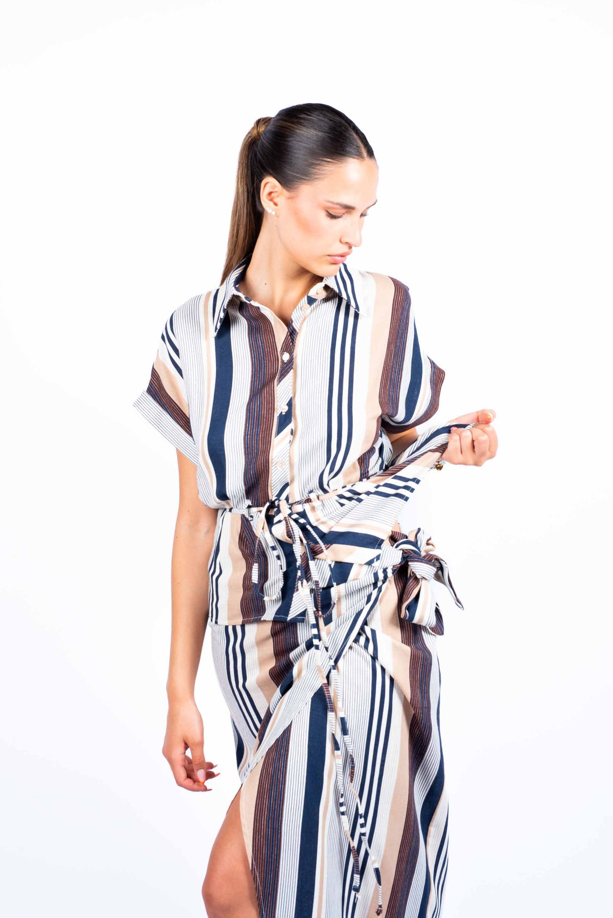 Camicia Misto Lino a Righe donna Tensione in - 5