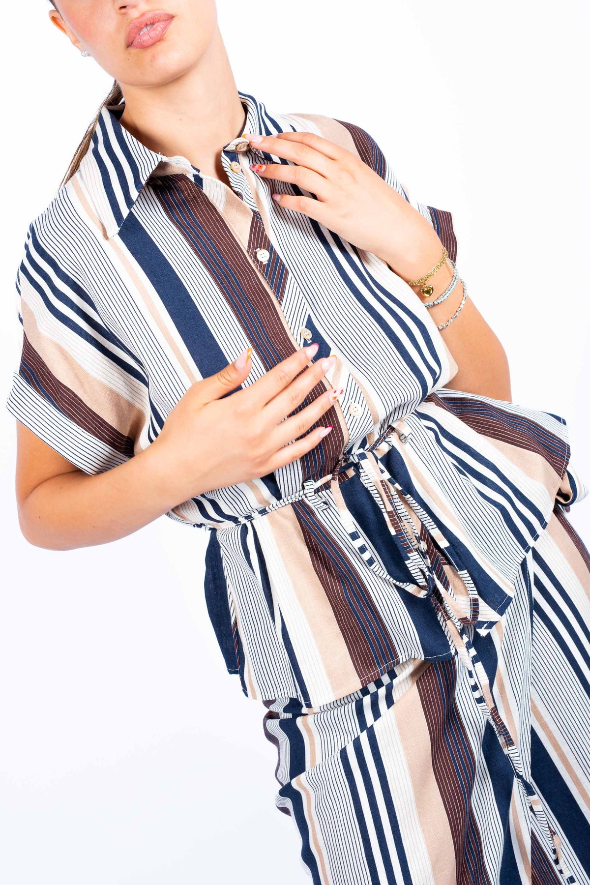 Camicia Misto Lino a Righe donna Tensione in - 1