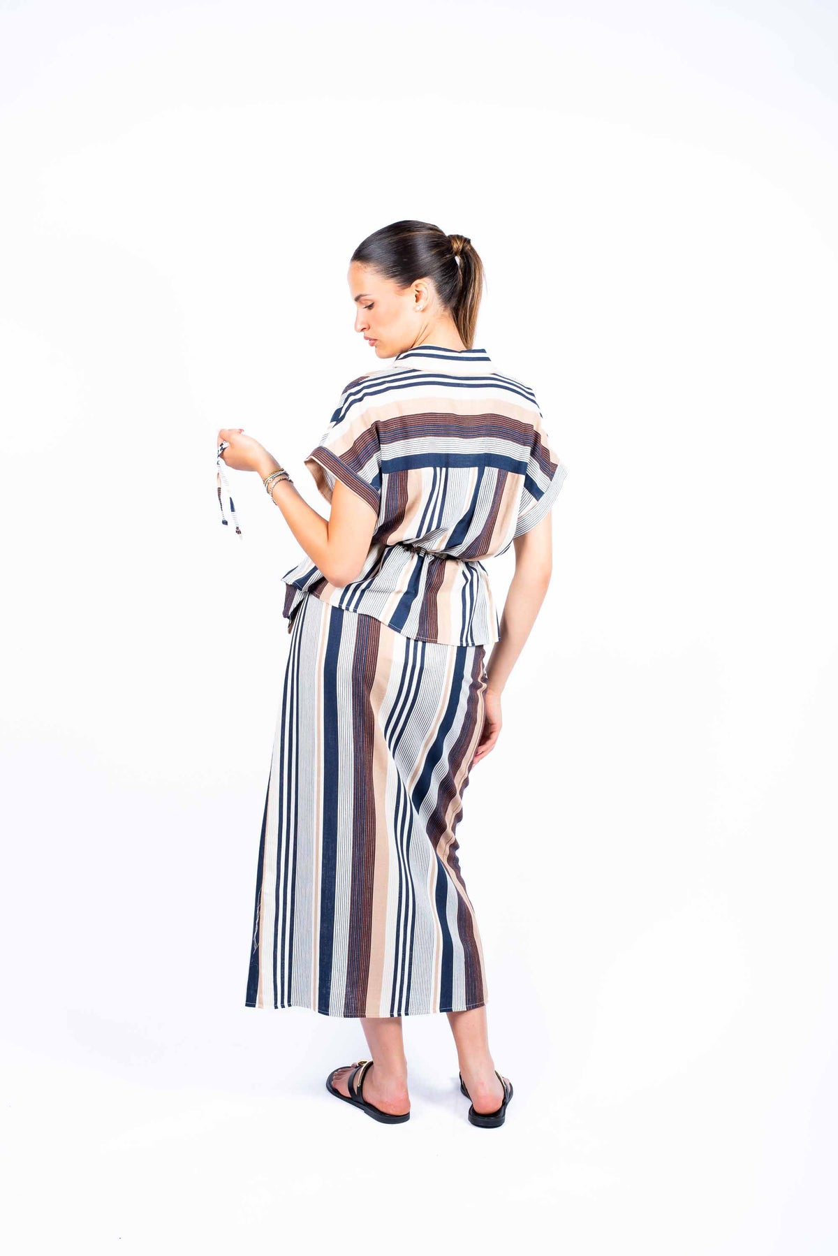 Camicia Misto Lino a Righe donna Tensione in - 2