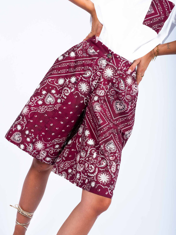 Bermuda Stampa Bandana Bordeaux da donna Tensione in