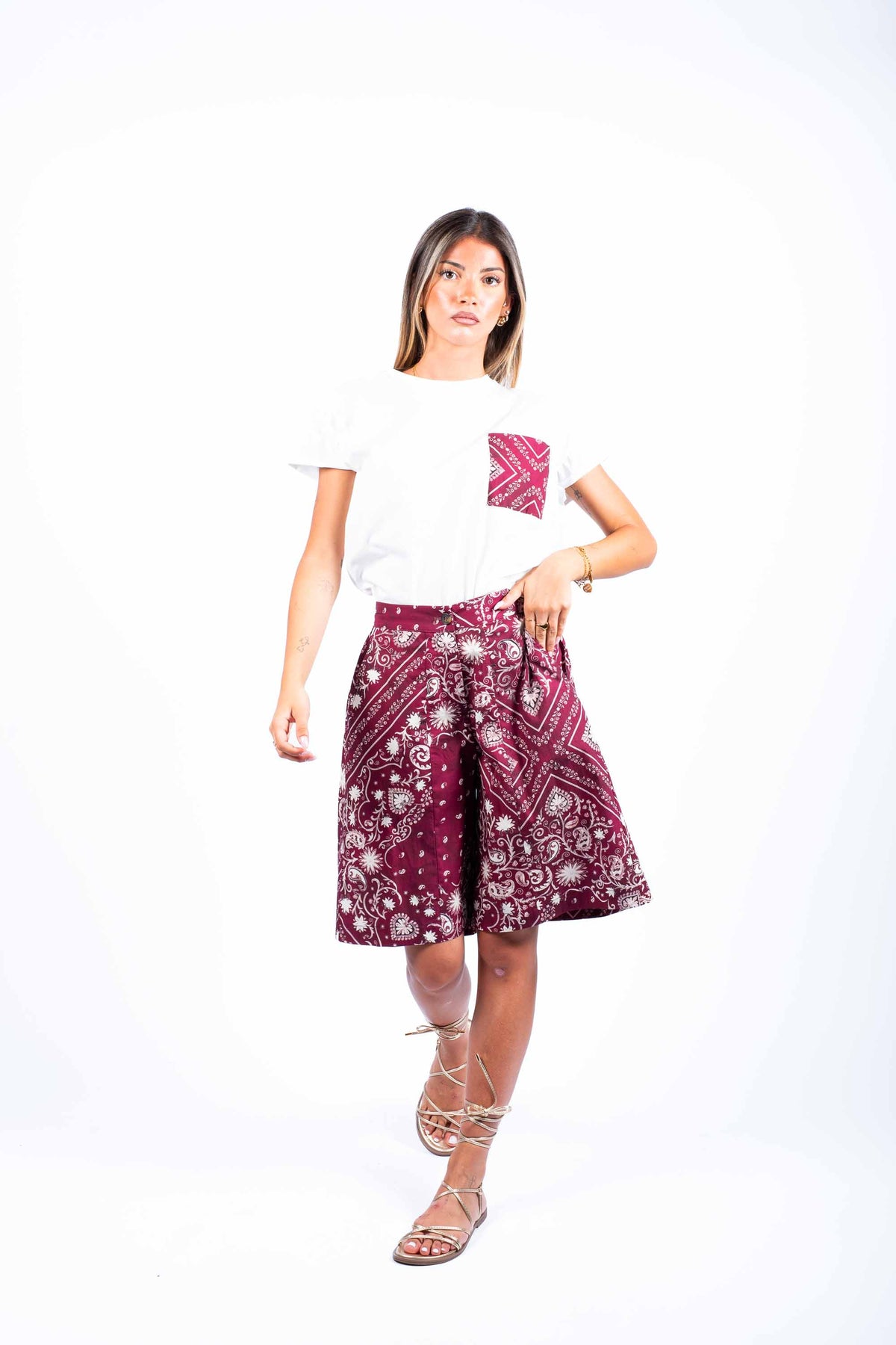 Bermuda Stampa Bandana Bordeaux donna Tensione in - 4