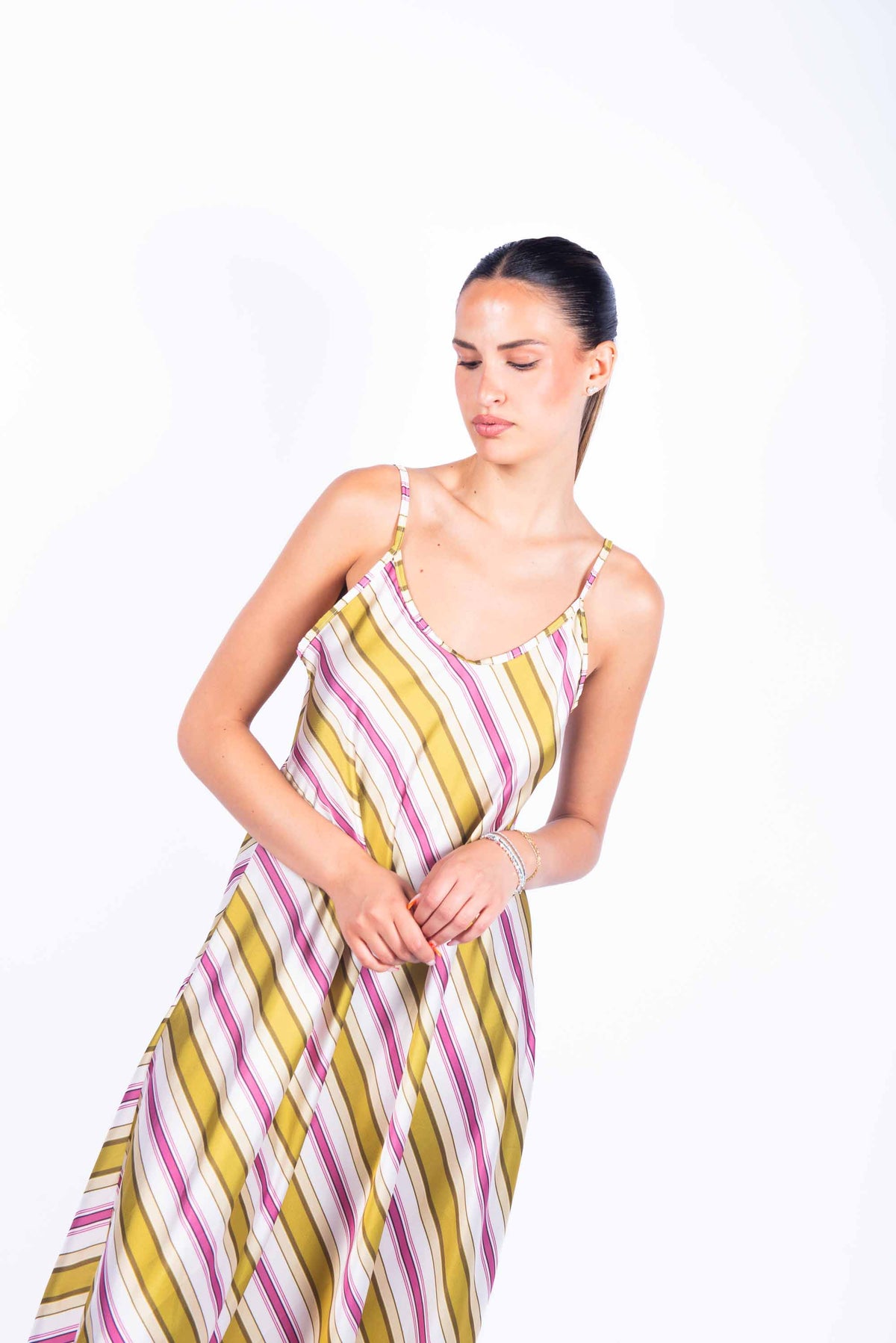 Abito Lungo Satinato a Righe donna Miss love - 5