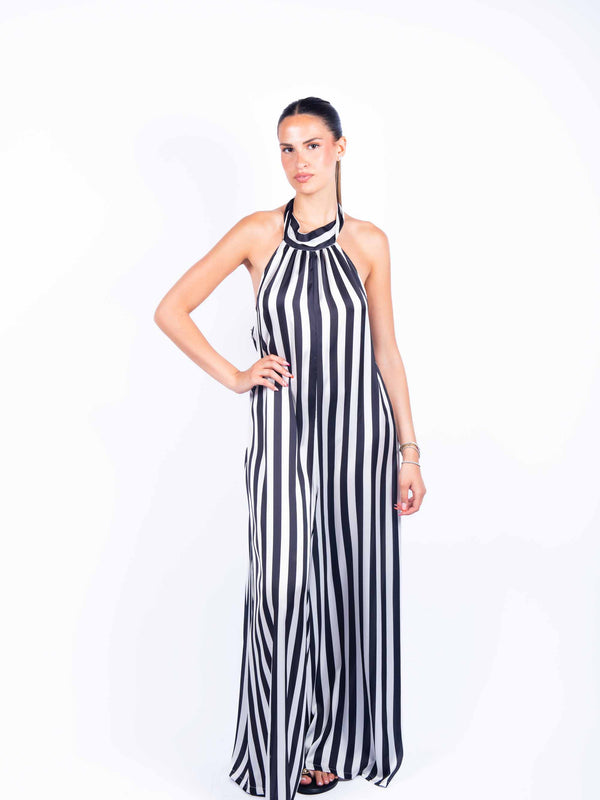 Tuta Lunga Halter a Righe Bianco/Nero da donna Miss love