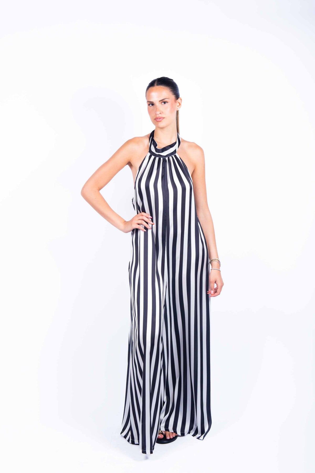 Tuta Lunga Halter a Righe Bianco/Nero donna Miss love - 1