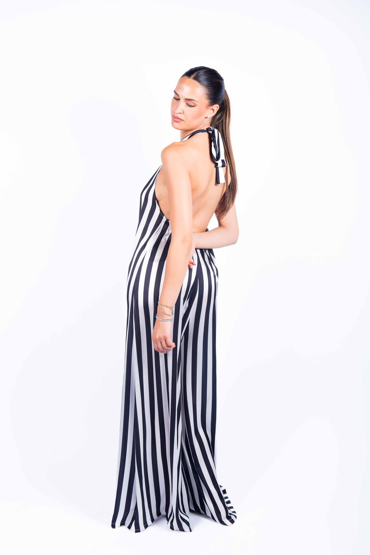 Tuta Lunga Halter a Righe Bianco/Nero donna Miss love - 3