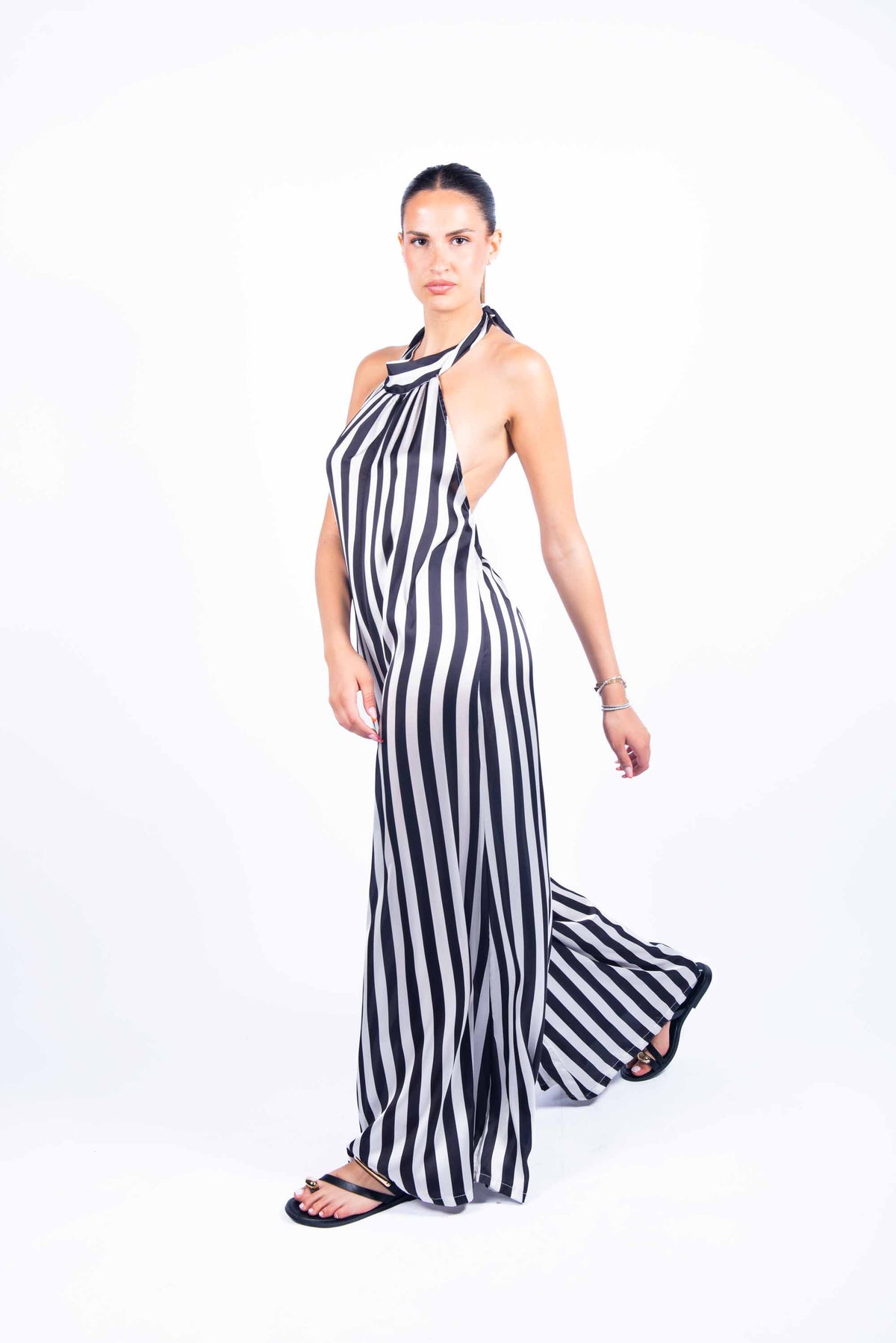 Tuta Lunga Halter a Righe Bianco/Nero donna Miss love - 4