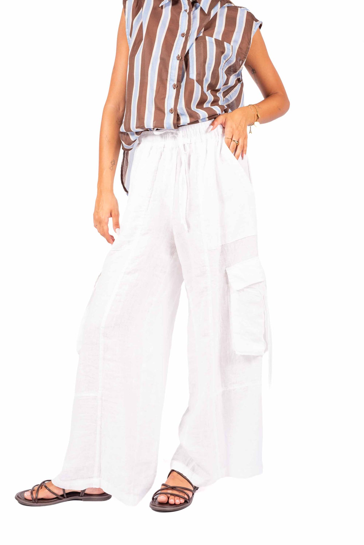 Pantaloni Cargo in Lino donna Tensione in - 1