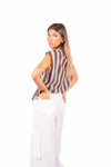 Camicia Smanicata a Righe Azzurro/Moro donna Tensione in - 2