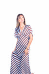 Abito Lungo Satinato a Righe Azzurro/Marrone donna Miss love - 2