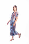Abito Lungo Satinato a Righe Azzurro/Marrone donna Miss love - 5