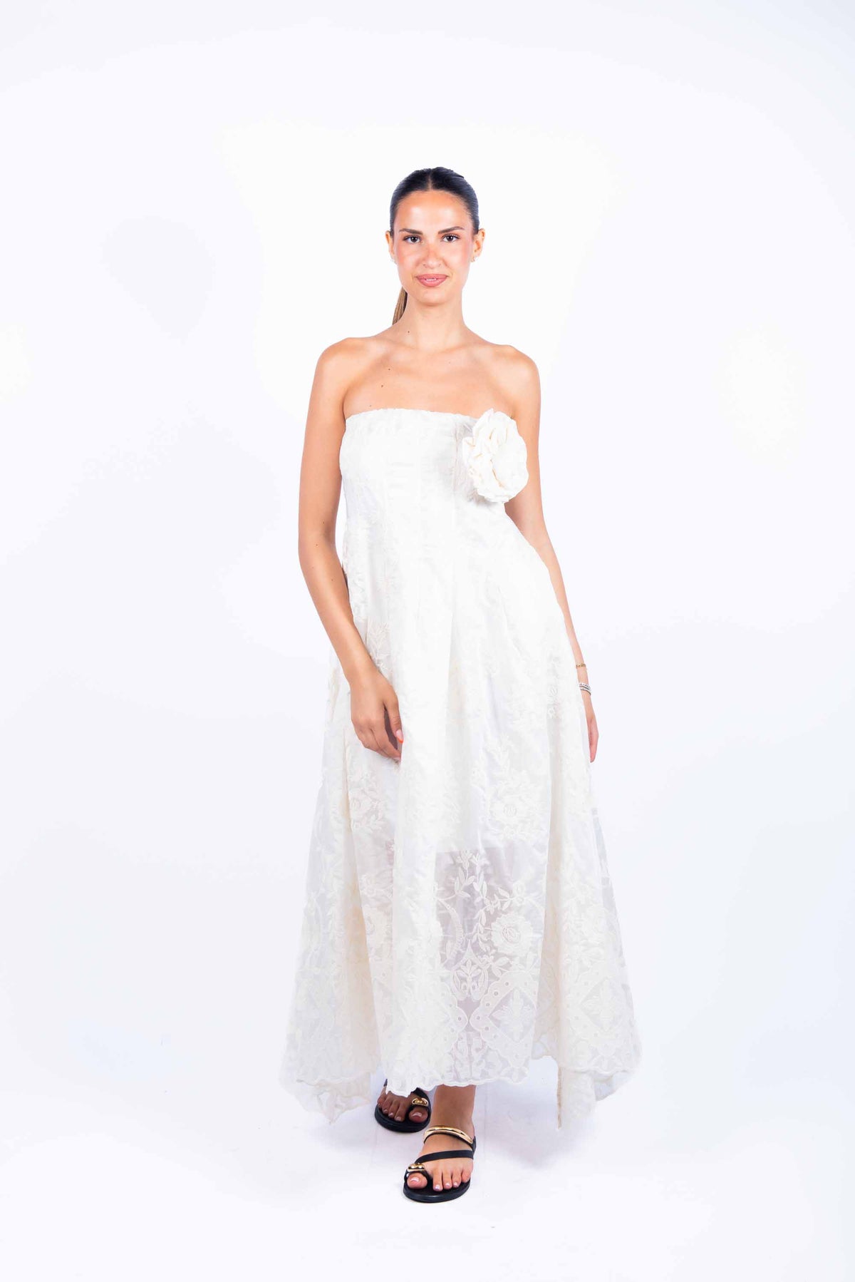 Abito Lungo Ricamato Panna donna Miss love - 1