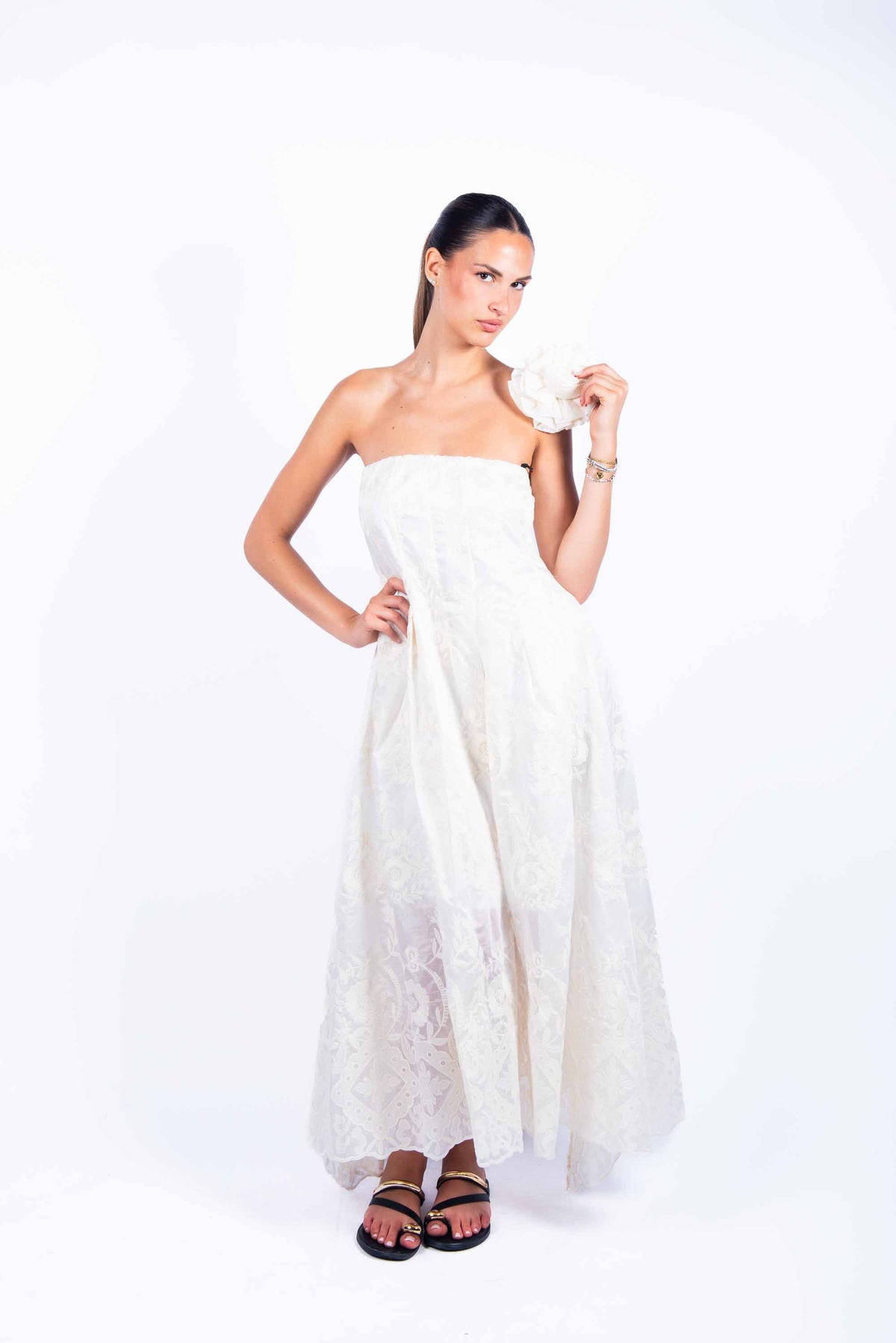 Abito Lungo Ricamato Panna donna Miss love - 4