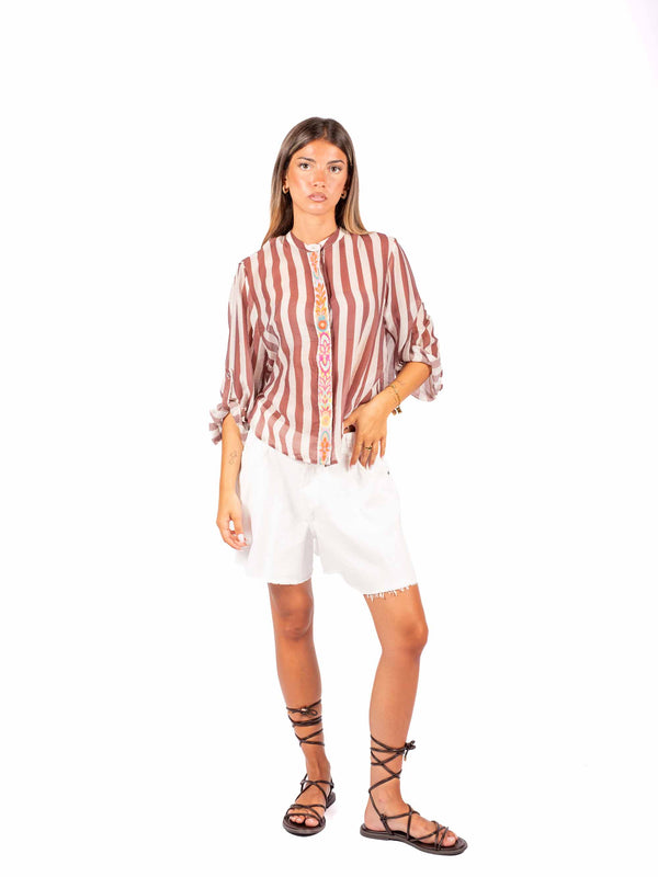 Camicia a Righe con Ricamo Etnico da donna Tensione in