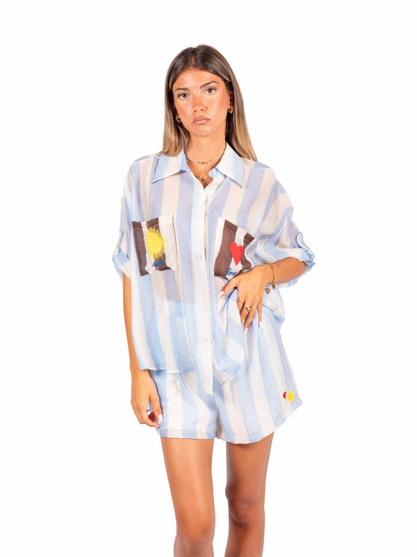 Camicia Oversize a Righe con Ricami da donna Tensione in
