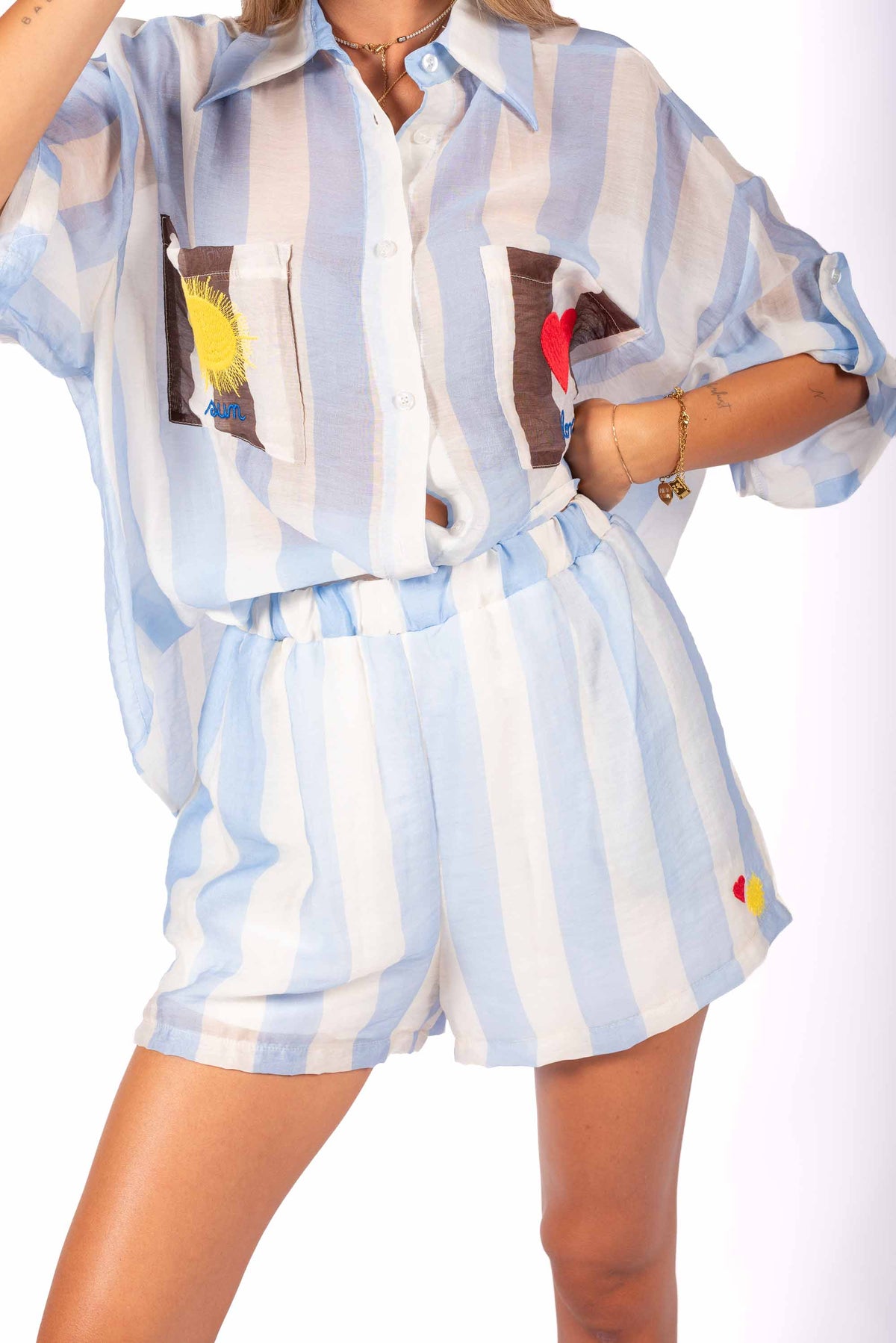 Camicia Oversize a Righe con Ricami donna Tensione in - 2