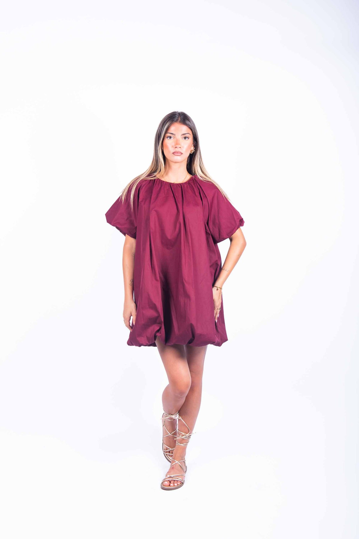 Abito Mini a Palloncino Bordeaux donna Miss love - 1