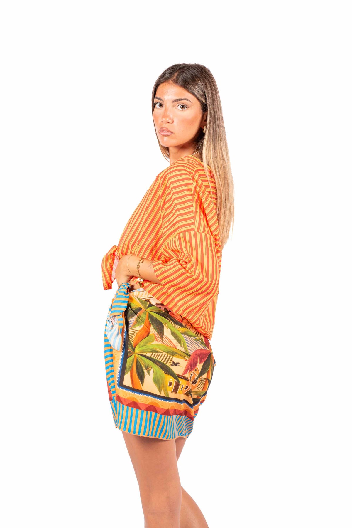 Camicia a Righe Arancio donna Tensione in - 2