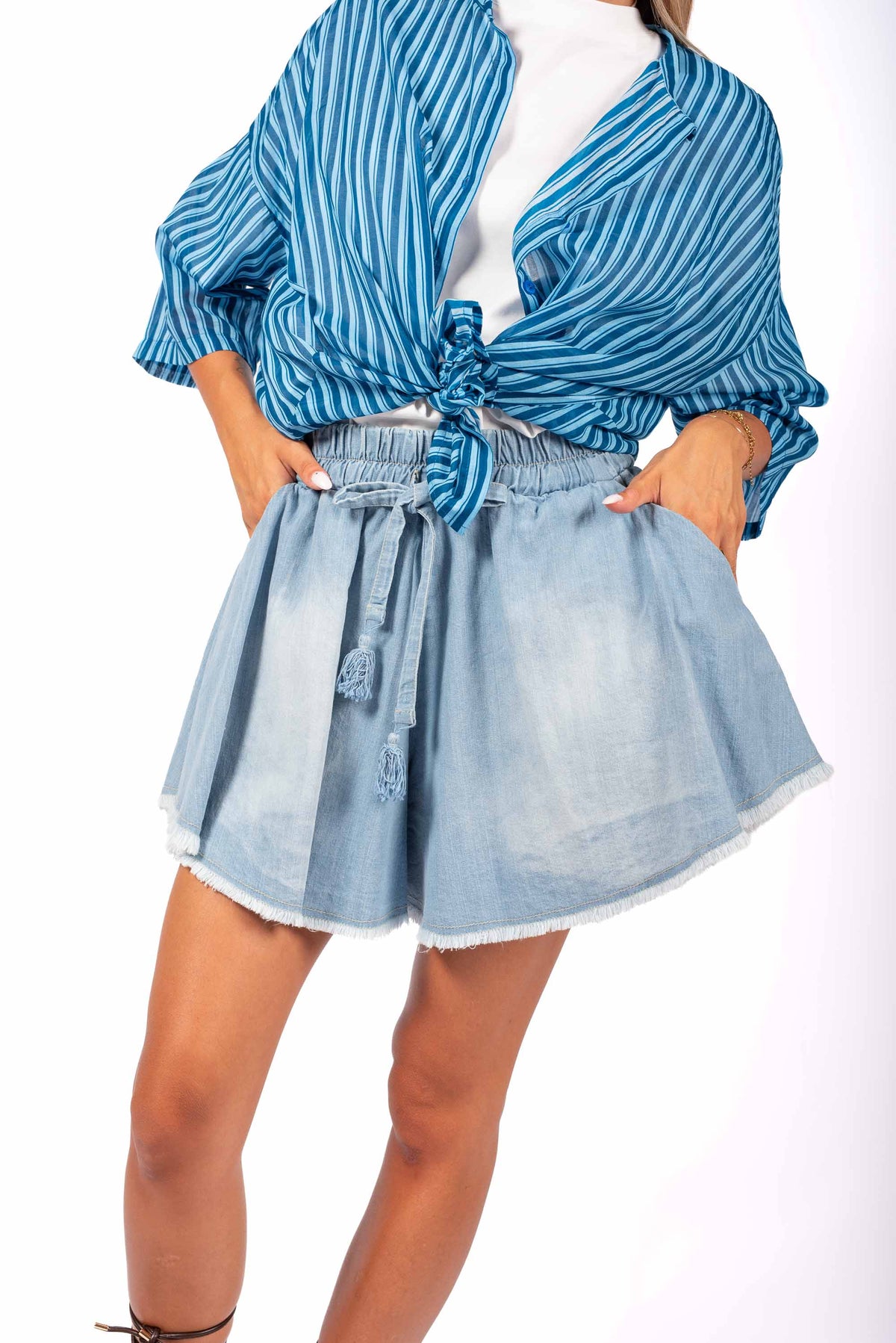 Shorts Denim Fluido donna Tensione in - 2