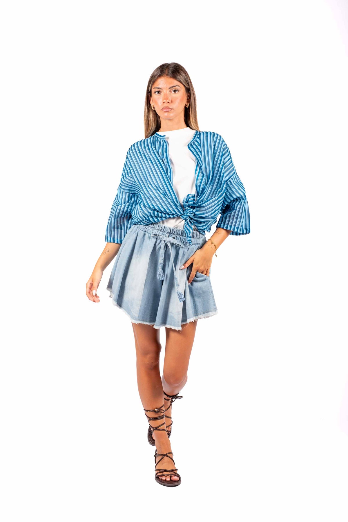 Camicia a Righe Blu donna Tensione in - 4