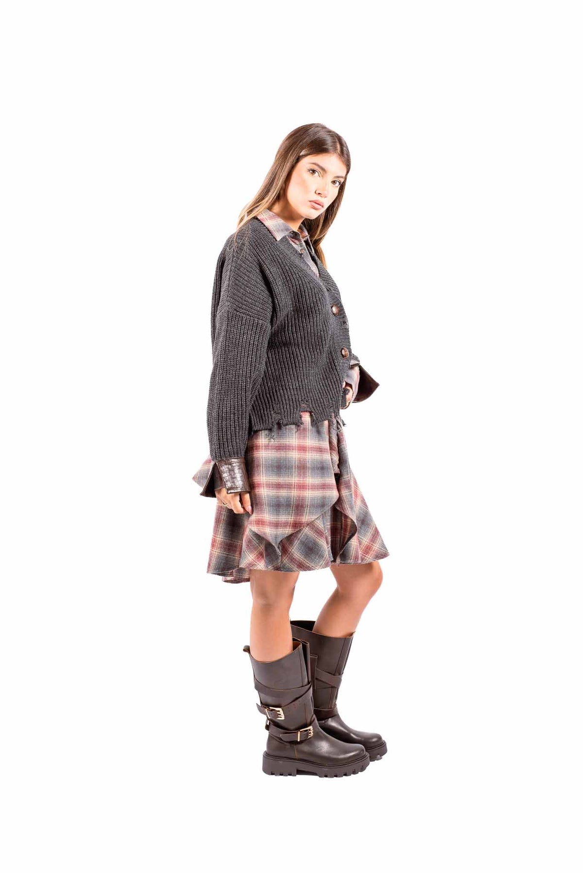 Cardigan Tricot Destrutturato con Dettagli in Ecopelle donna Maryley - 5
