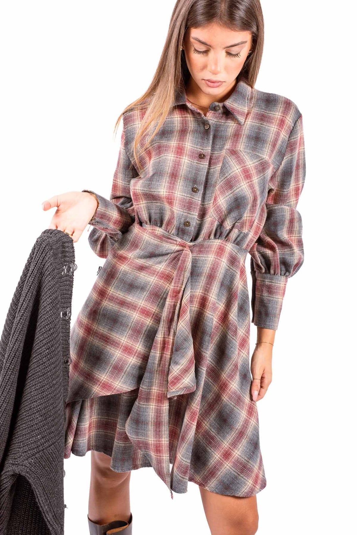 Abito Corto a Quadri Tartan con Drapeggio donna Maryley - 2