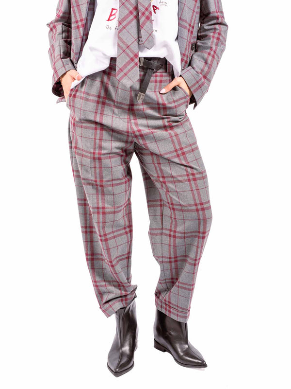 Pantaloni Sartoriali a Quadri Grigio/Bordeaux con Cintura da donna Maryley