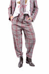 Pantaloni Sartoriali a Quadri Grigio/Bordeaux con Cintura donna Maryley - 1