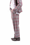 Pantaloni Sartoriali a Quadri Grigio/Bordeaux con Cintura donna Maryley - 3