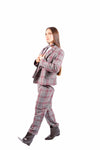Pantaloni Sartoriali a Quadri Grigio/Bordeaux con Cintura donna Maryley - 4