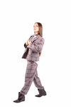 Blazer a Quadri Grigio/Bordeaux con Cravatta Inclusa donna Maryley - 6