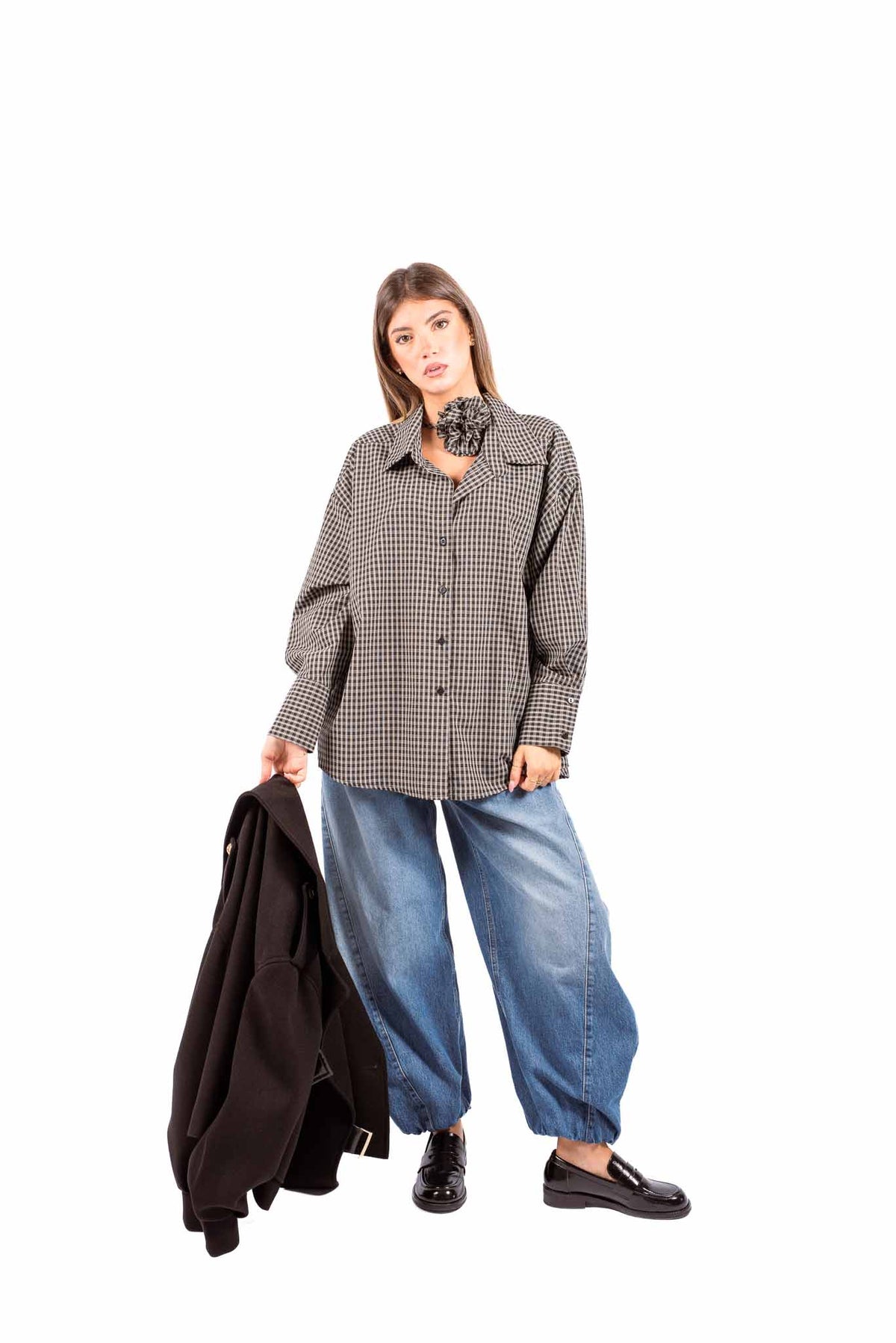 Camicia a Quadri Vichy con Fiore Integrato donna Maryley - 5