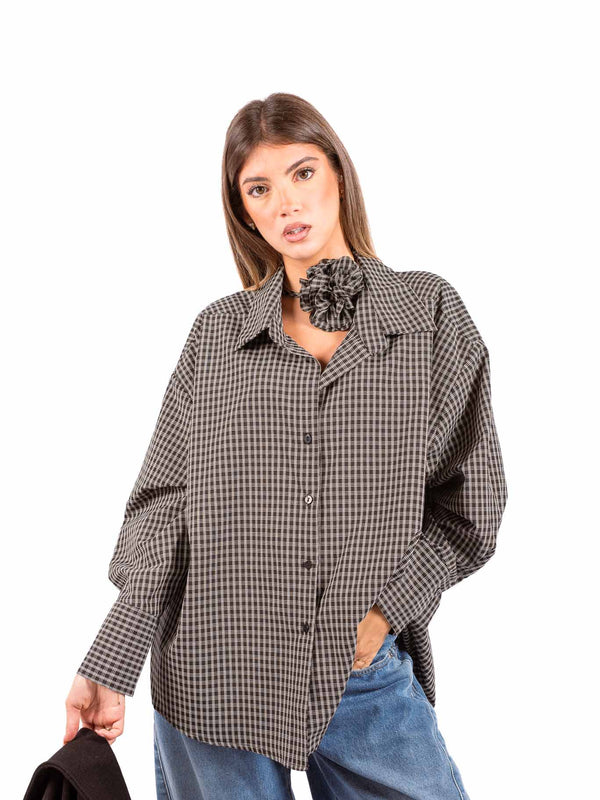 Camicia a Quadri Vichy con Fiore Integrato da donna Maryley