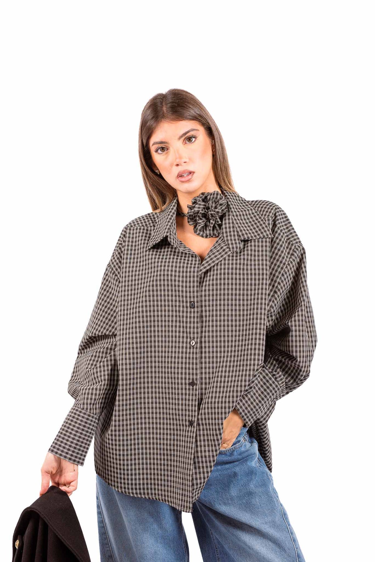 Camicia a Quadri Vichy con Fiore Integrato donna Maryley - 1