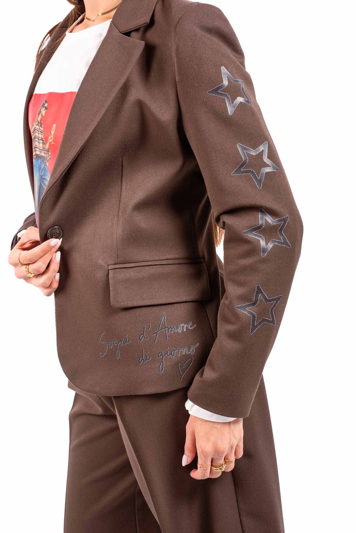 Blazer Sartoriale Cioccolato con Stampe donna Maryley - 5
