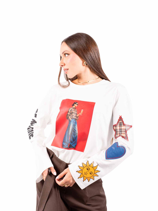 T-Shirt Maniche Lunghe con Stampe Bianca da donna Maryley
