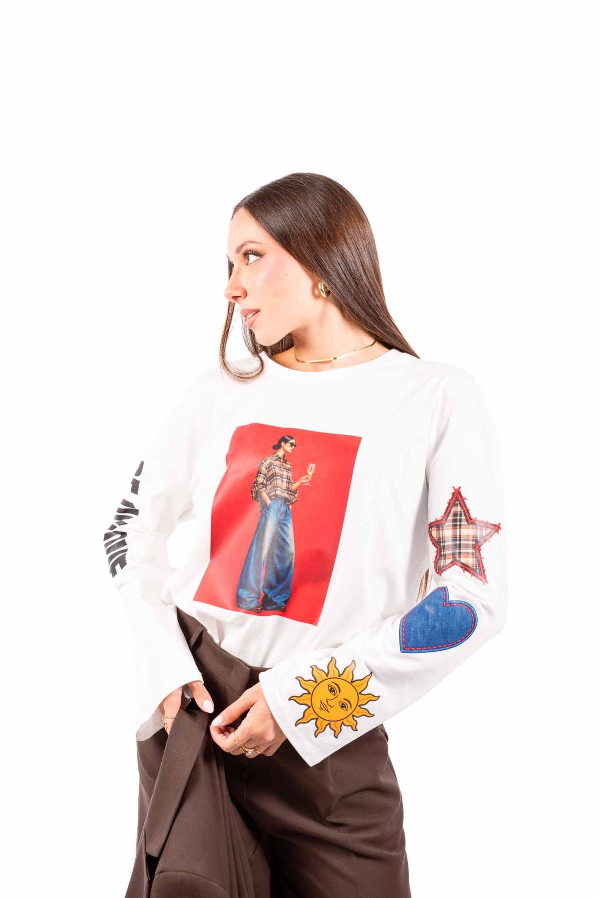 T-Shirt Maniche Lunghe con Stampe Bianca donna Maryley - 1