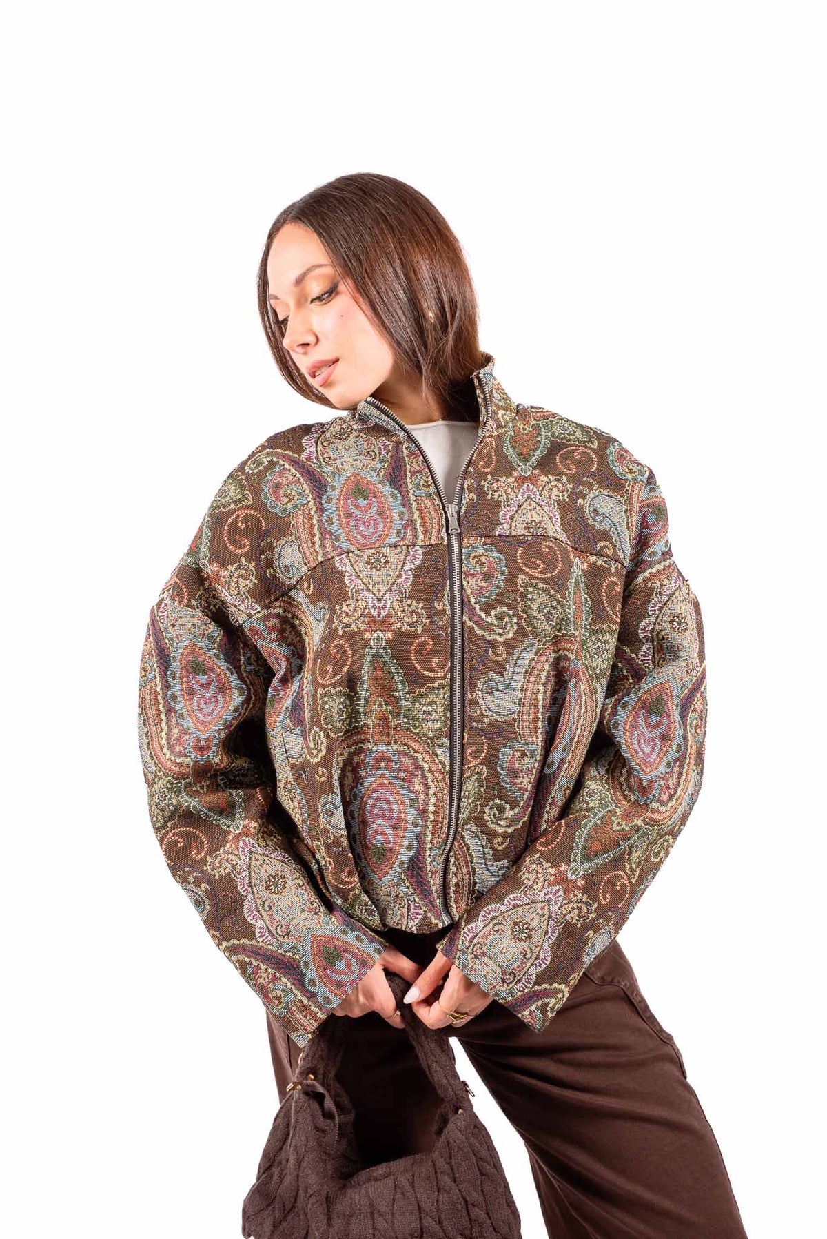 Bomber Jacquard con Motivo Paisley Orientale donna Miss love - 4