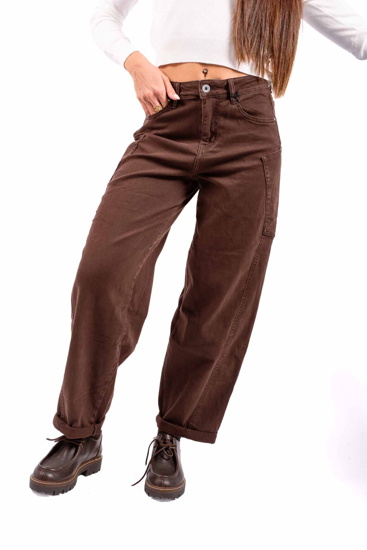 Pantaloni Cargo Slim Fit Cioccolato donna Miss love - 1
