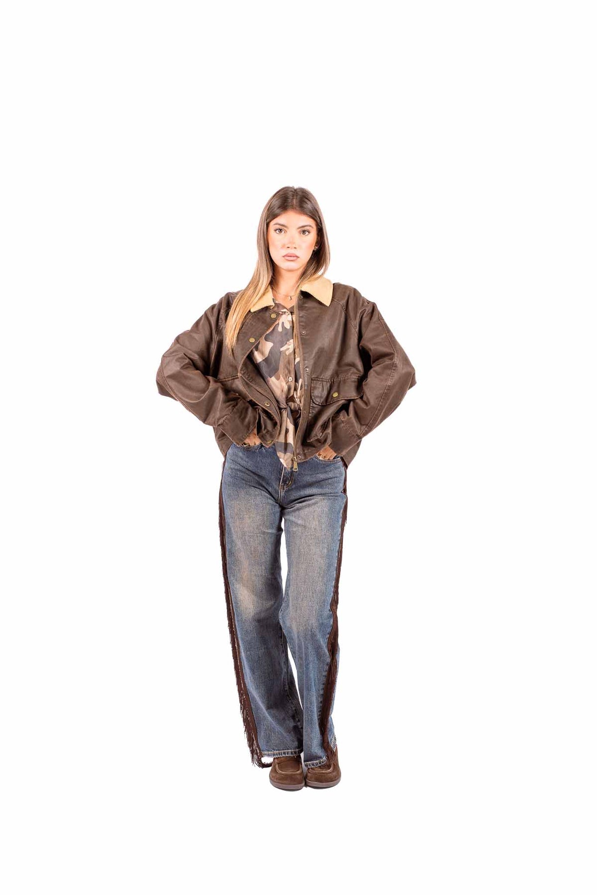 Giubbino Barn Marrone in Tessuto Spalmato con Colletto in Velluto donna Miss love - 4