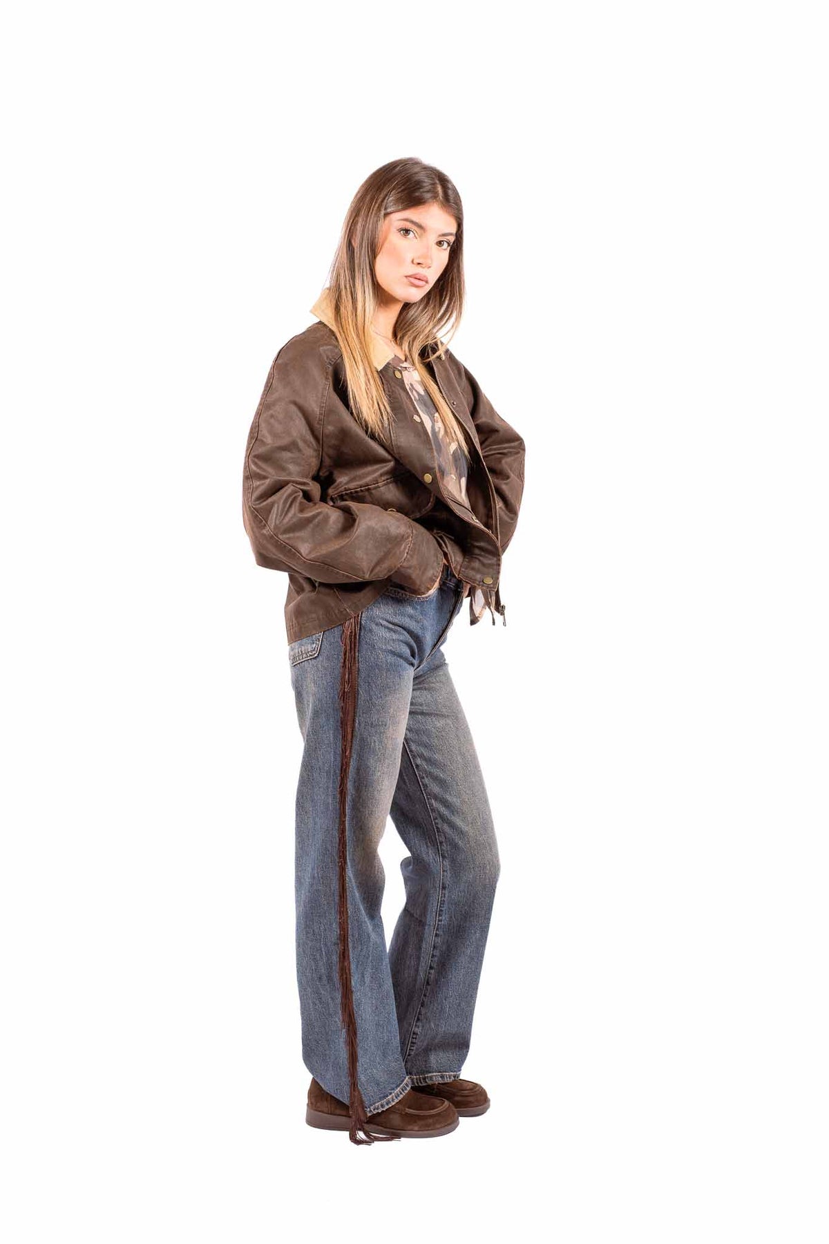 Giubbino Barn Marrone in Tessuto Spalmato con Colletto in Velluto donna Miss love - 5
