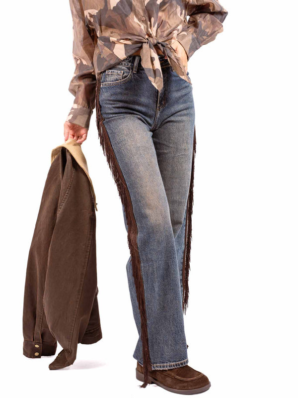 Jeans in Denim Washed con Frange Laterali da donna Miss love