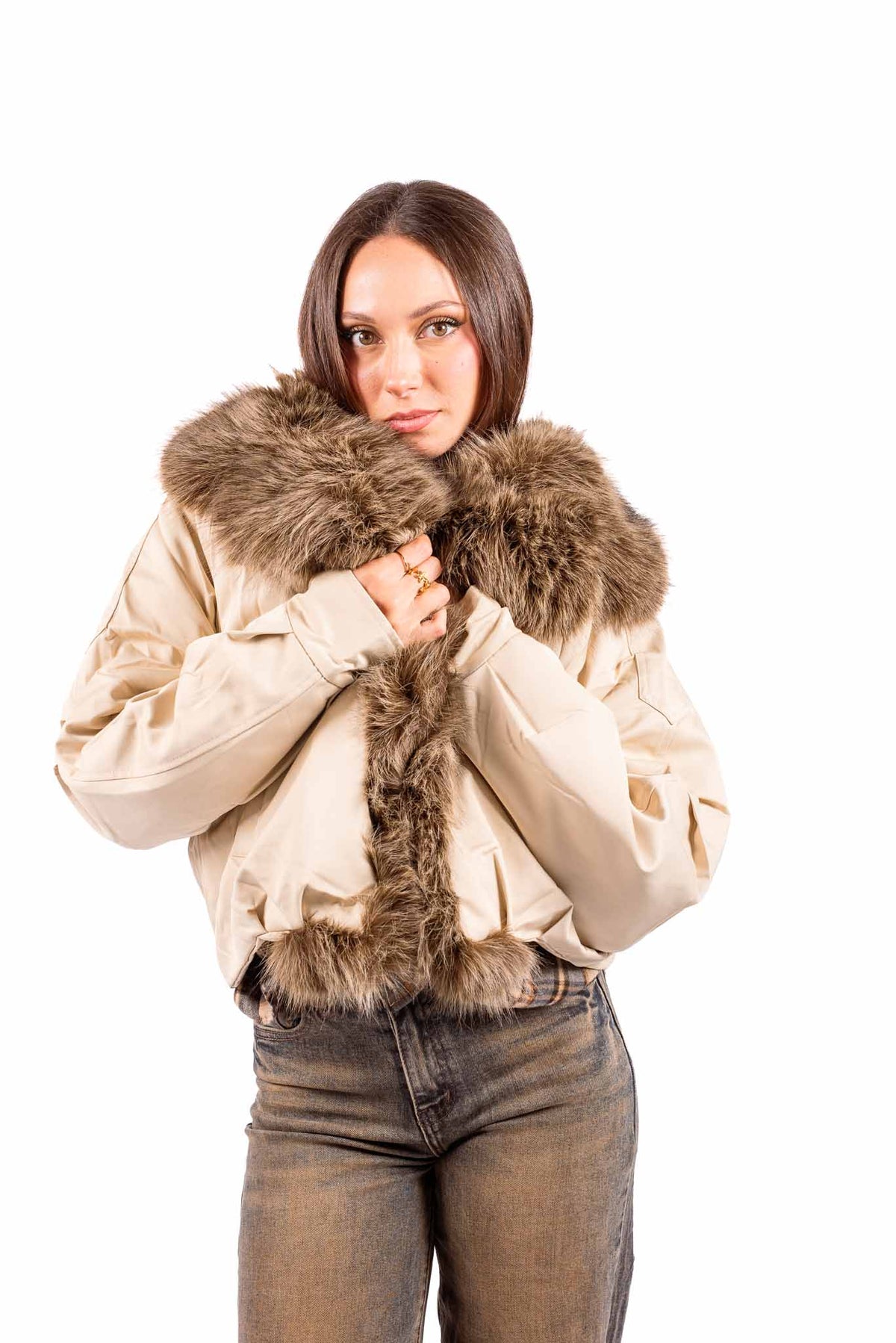 Giubbino Beige con Dettagli in Ecopelliccia donna Miss love - 1