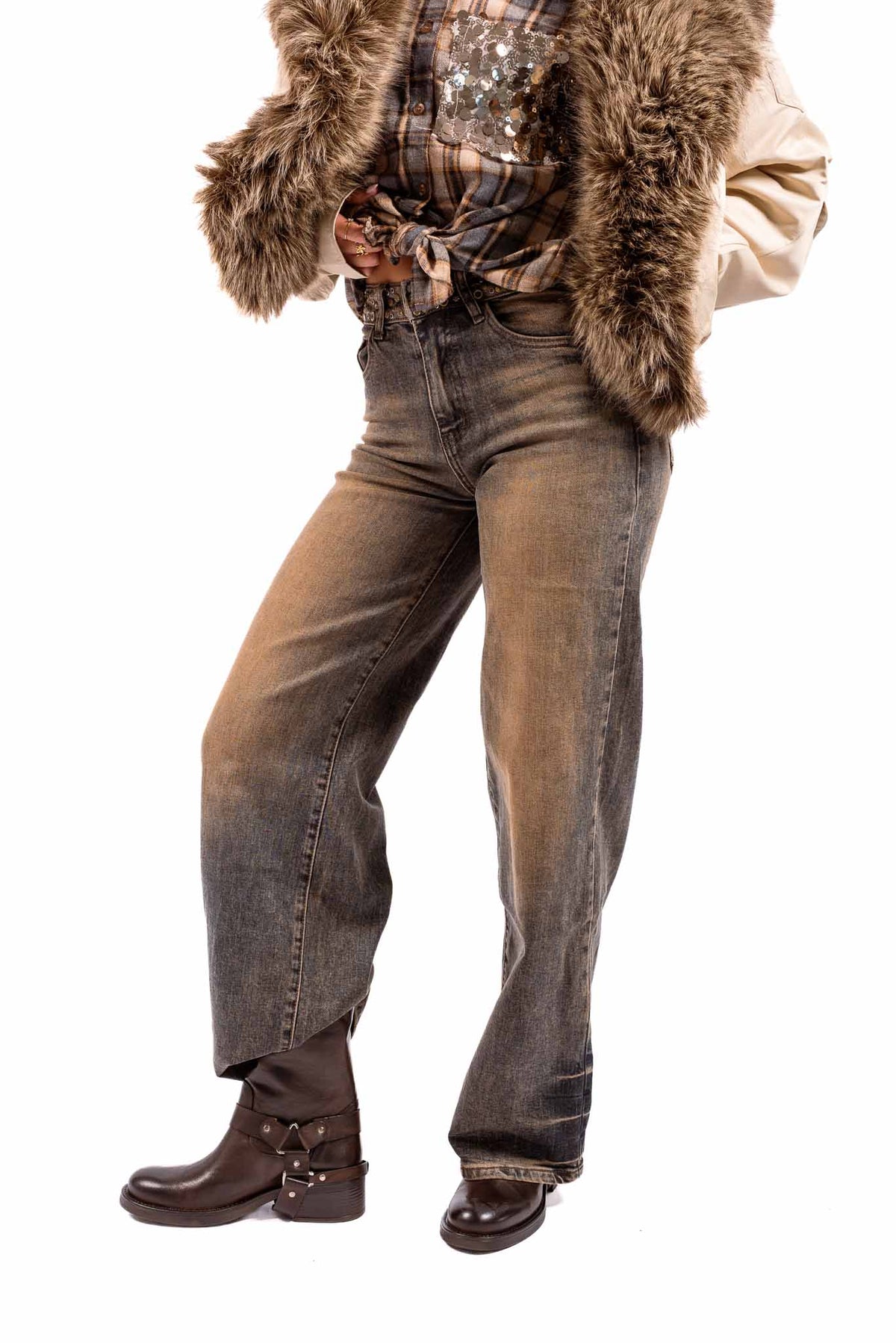 Jeans Barrel Fit in Denim Effetto Vissuto donna Miss love - 1