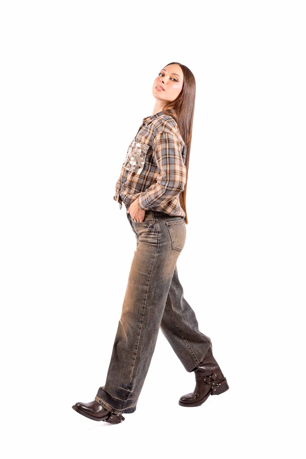 Jeans Barrel Fit in Denim Effetto Vissuto donna Miss love - 5