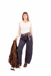Jeans Barrel Fit Lavaggio Scuro con Cinta/Cravatta Integrata donna Miss love - 5