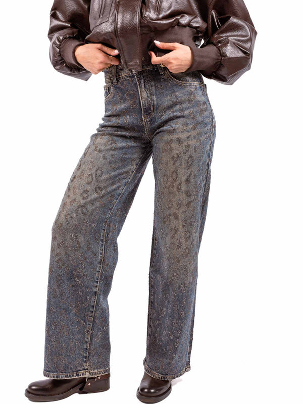 Jeans Straight Fit con Applicazione di Strass da donna Miss love