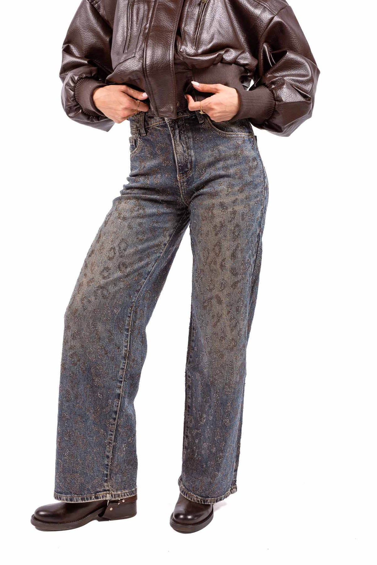 Jeans Straight Fit con Applicazione di Strass donna Miss love - 1